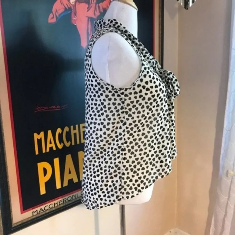 MARISOL: Cream/ Black Heart Button Up Tie Blouse